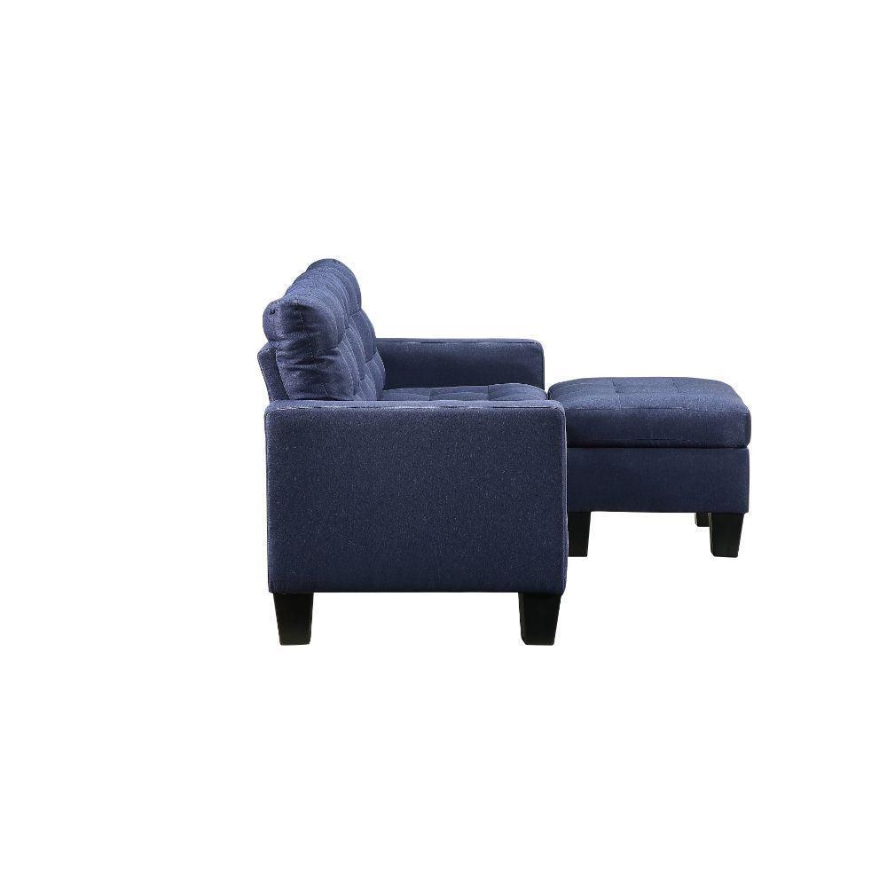 ACME Earsom Sofa and Ottoman, Blue Linen FredCo