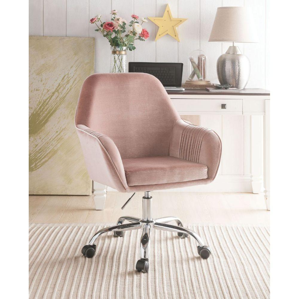 ACME Eimer Office Chair, Peach Velvet & Chrome FredCo