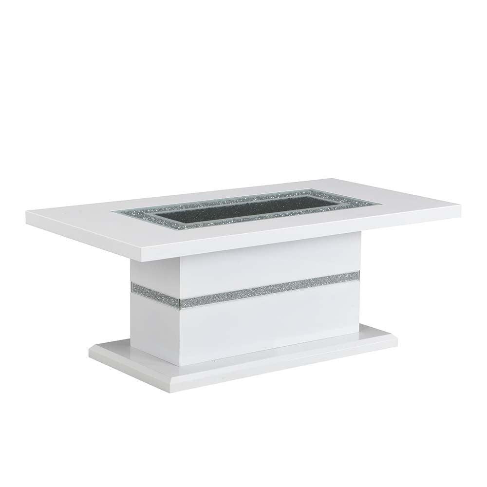 ACME Elizaveta Coffee Table, Faux Crystal Diamonds & White High Gloss Finish FredCo