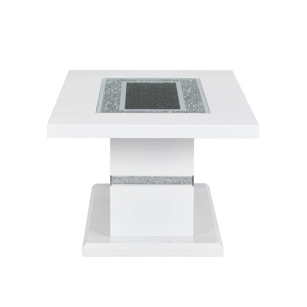 ACME Elizaveta Coffee Table, Faux Crystal Diamonds & White High Gloss Finish FredCo