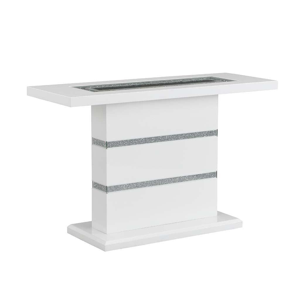 ACME Elizaveta Console Table, Faux Crystal Diamonds & White High Gloss Finish FredCo