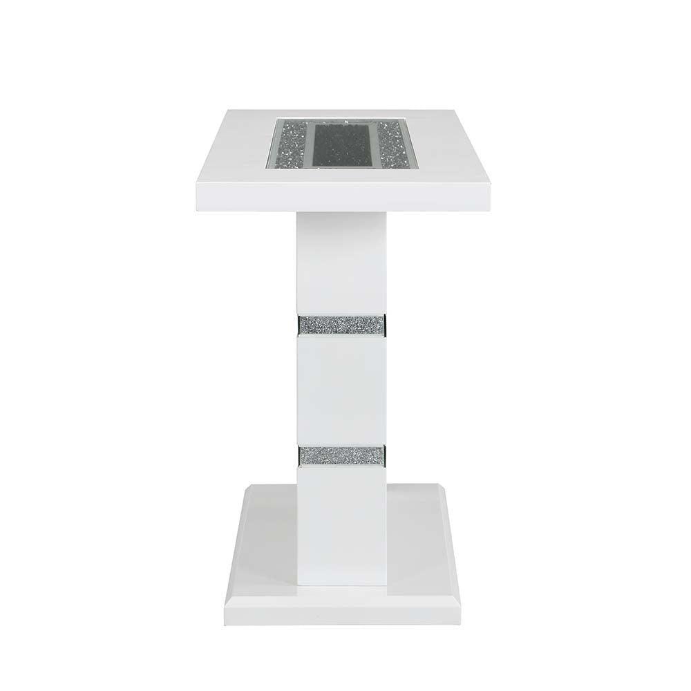 ACME Elizaveta Console Table, Faux Crystal Diamonds & White High Gloss Finish FredCo