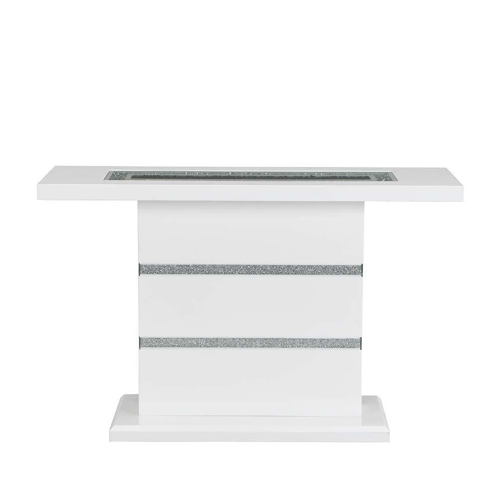 ACME Elizaveta Console Table, Faux Crystal Diamonds & White High Gloss Finish FredCo