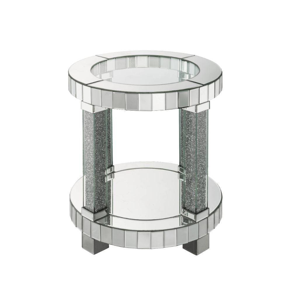 ACME Fafia End Table, Mirrored & Faux Gems FredCo