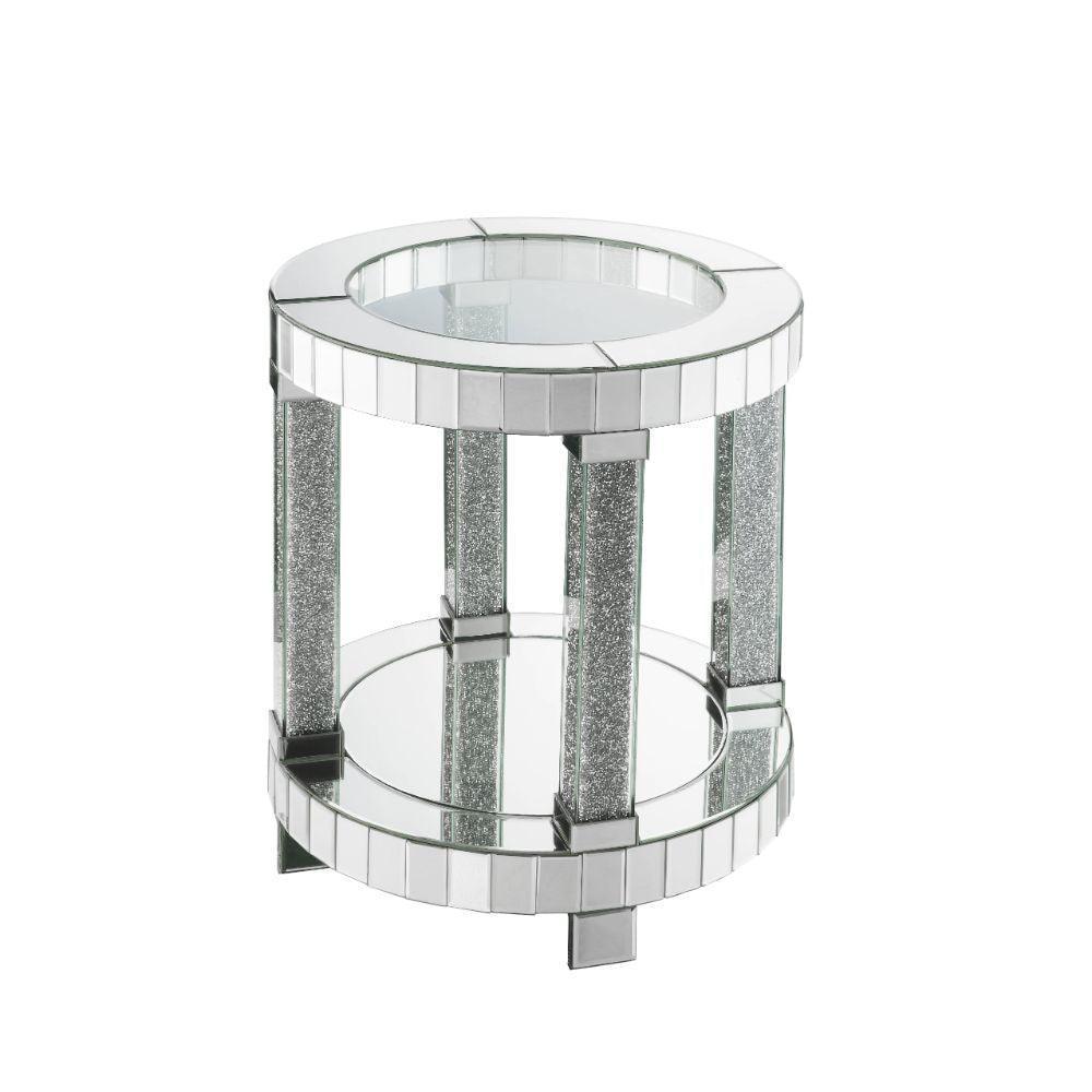 ACME Fafia End Table, Mirrored & Faux Gems FredCo