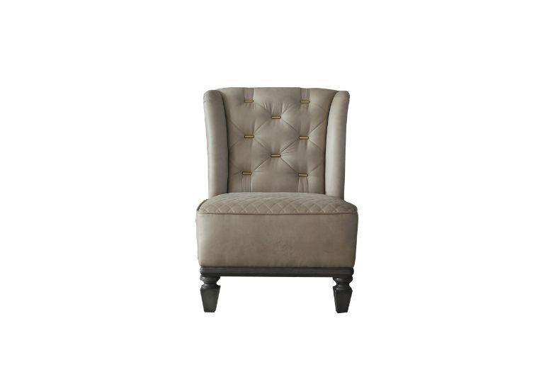 ACME House Marchese Accent Chair w/Pillow, Two Tone Beige Fabric & Tobacco Finish FredCo