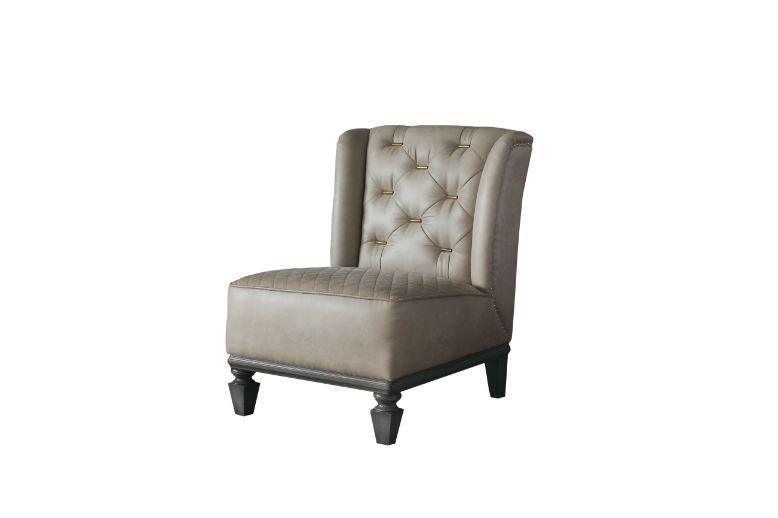 ACME House Marchese Accent Chair w/Pillow, Two Tone Beige Fabric & Tobacco Finish FredCo