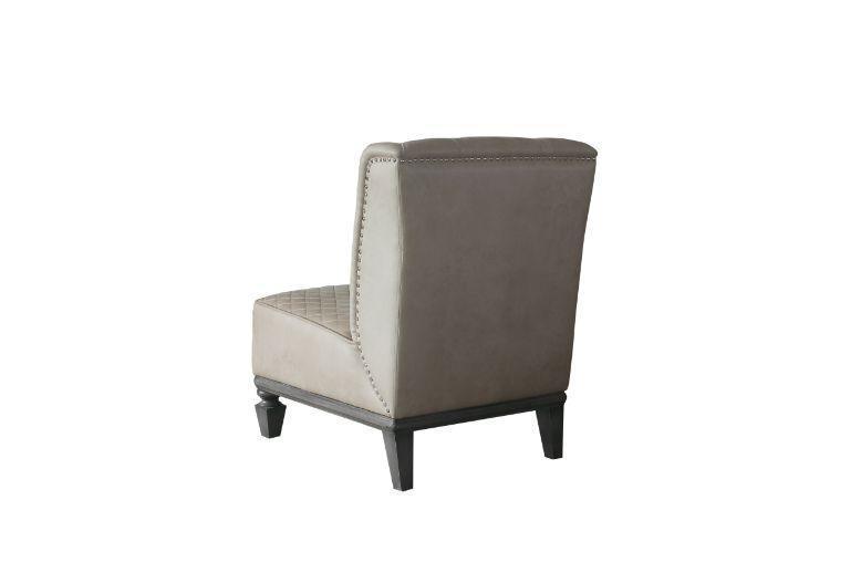 ACME House Marchese Accent Chair w/Pillow, Two Tone Beige Fabric & Tobacco Finish FredCo