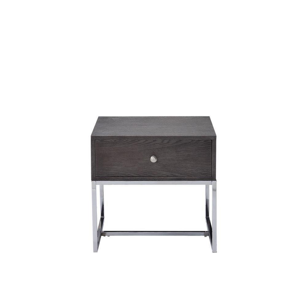 ACME Iban - End Table, Gray Oak & Chrome FredCo