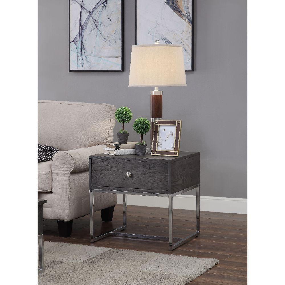 ACME Iban - End Table, Gray Oak & Chrome FredCo