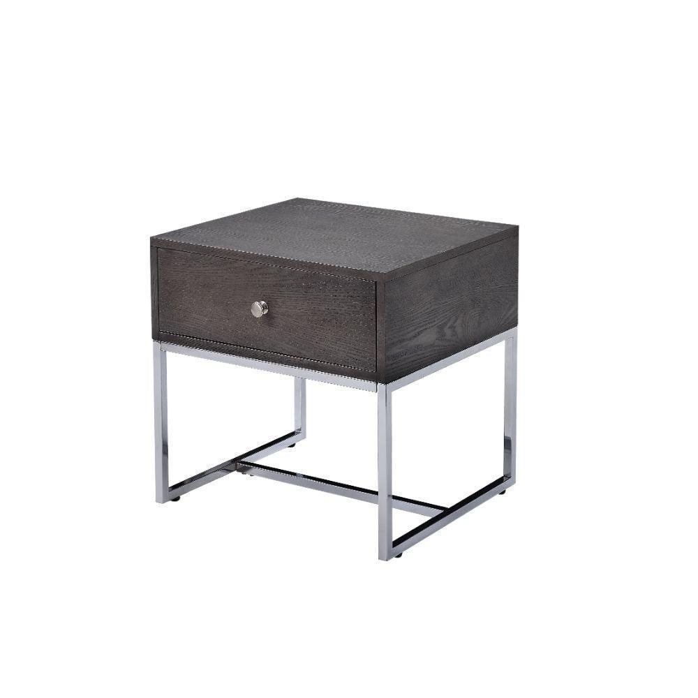 ACME Iban - End Table, Gray Oak & Chrome FredCo