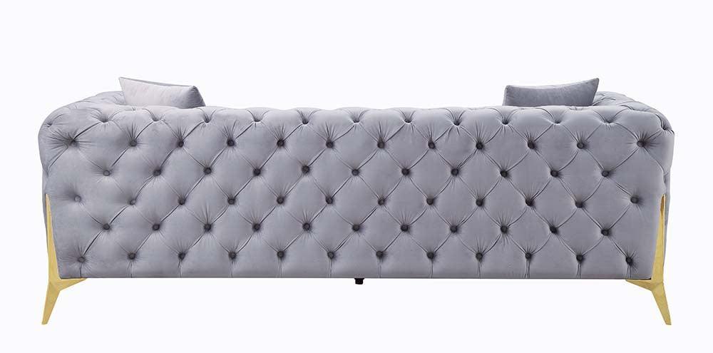 ACME Jelanea Sofa w/2 Pillows, Gray Velvet & Gold Finish FredCo