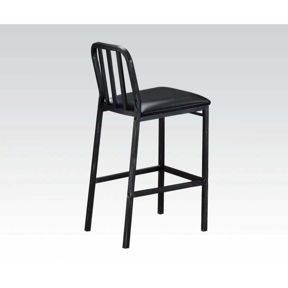 ACME Jodie Bar Chair (Set-2), Black PU & Antique Black FredCo