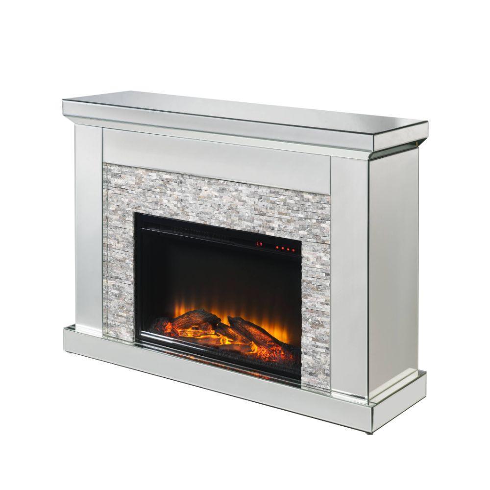 ACME Laksha Fireplace, Mirrored & Stone FredCo