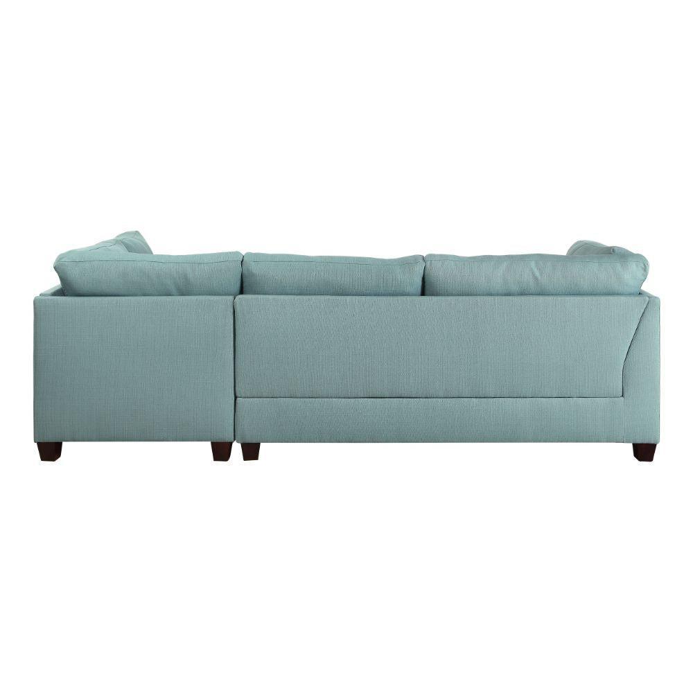 ACME Laurissa Sectional Sofa & Ottoman (2 Pillows), Light Teal Linen 54395 FredCo