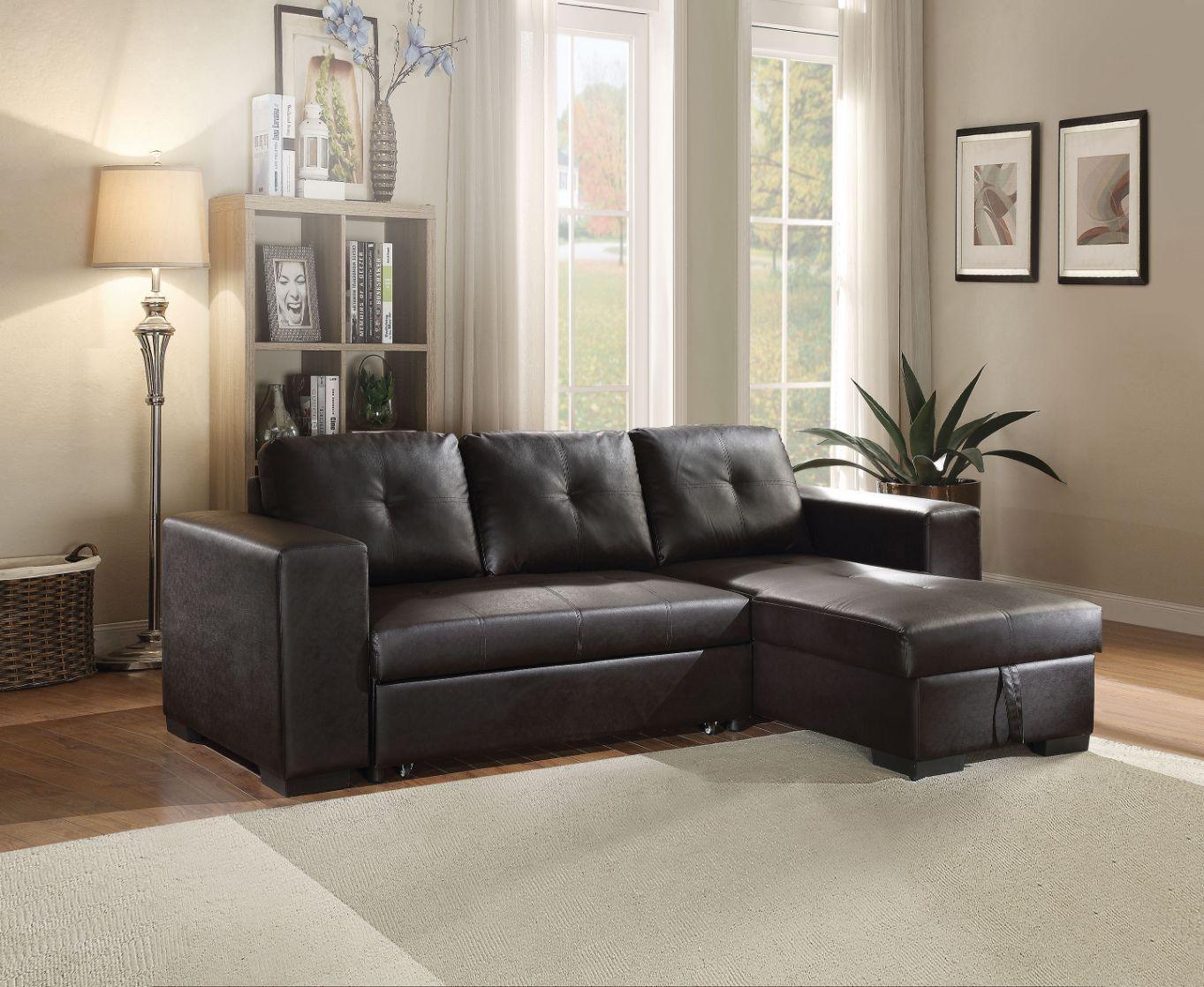 ACME Lloyd Sectional Sofa w/Sleeper, Black PU 53345 FredCo