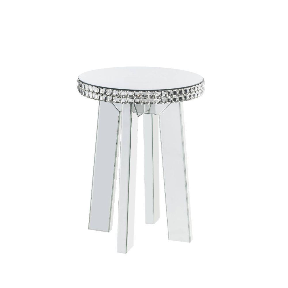 ACME Lotus End Table, Mirrored & Faux Crystals FredCo