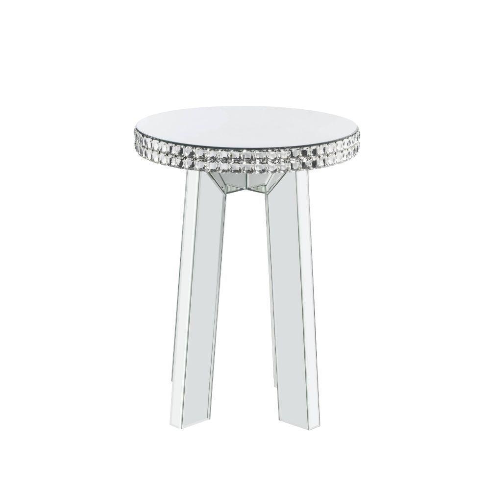 ACME Lotus End Table, Mirrored & Faux Crystals FredCo