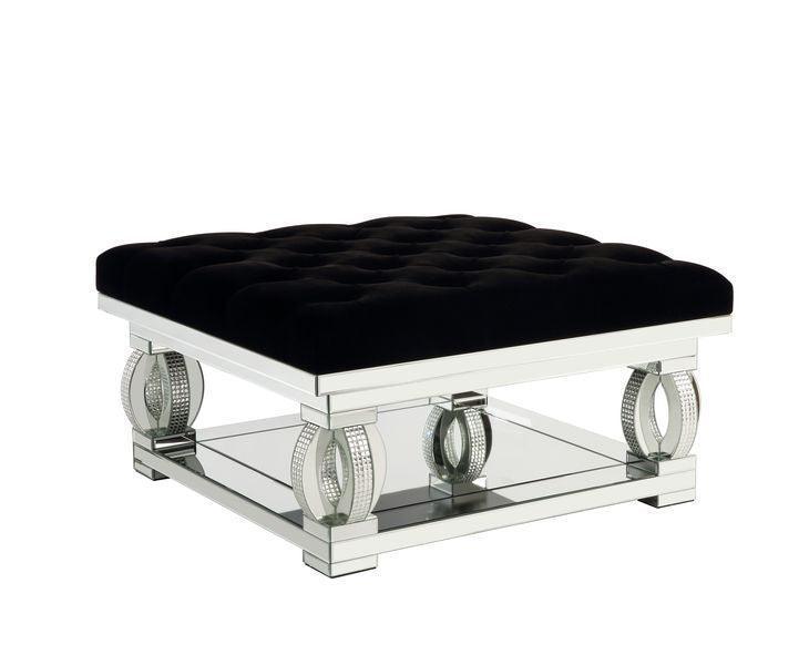 ACME Lotus Ottoman, Mirrored & Faux Diamonds FredCo