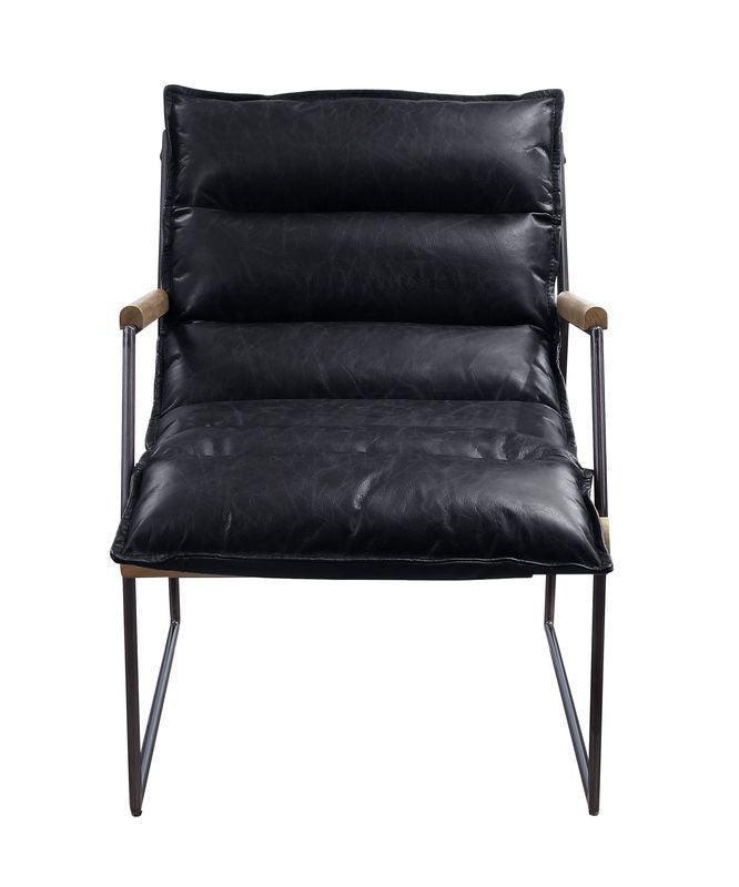 ACME Luberzo Accent Chair, Distress Espresso Top Grain Leather & Matt Iron Finish FredCo