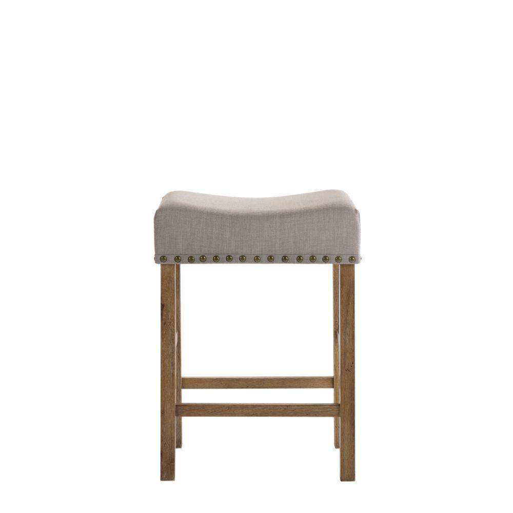 ACME Martha II Counter Height Stool (Set-2), Tan Linen & Weathered Oak FredCo