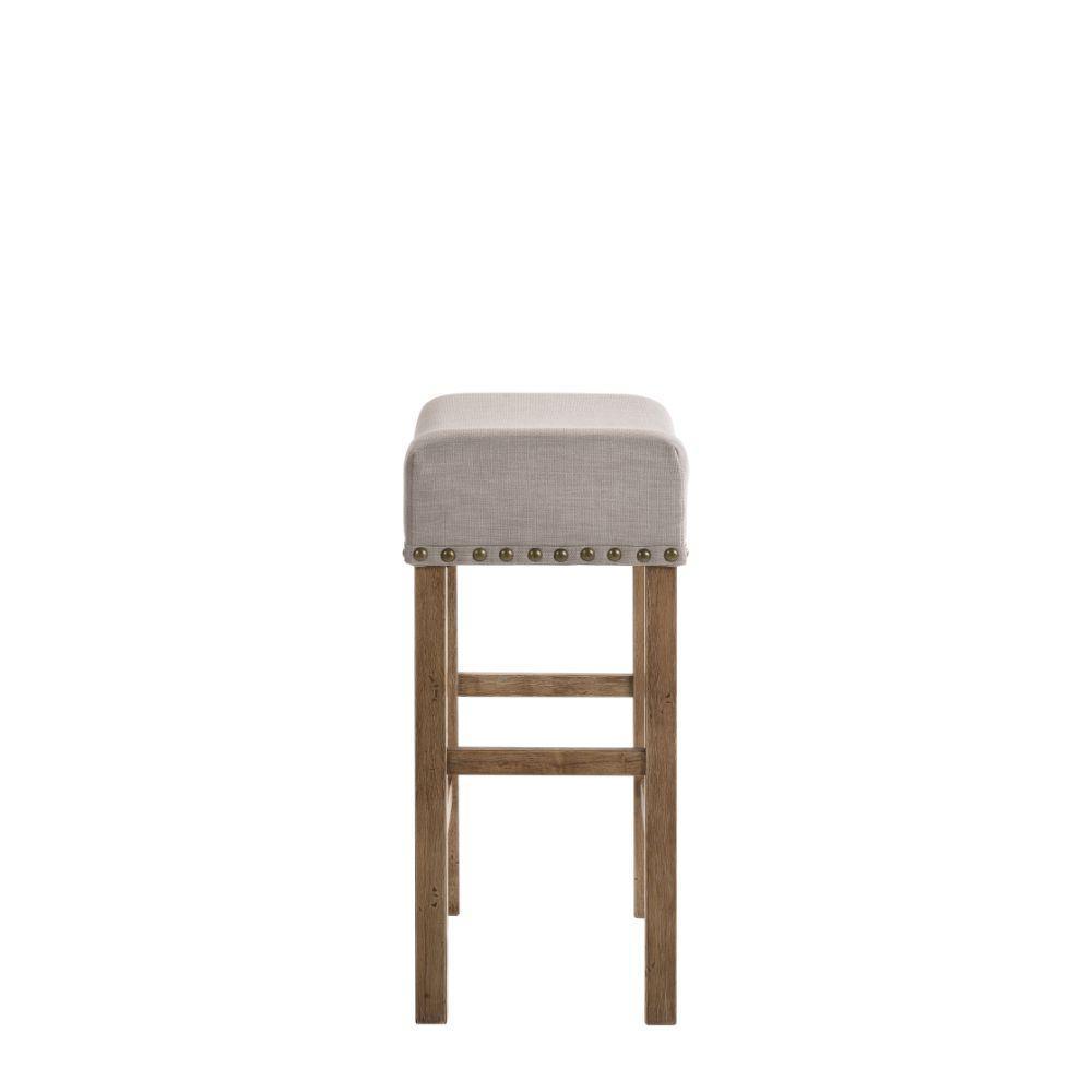 ACME Martha II Counter Height Stool (Set-2), Tan Linen & Weathered Oak FredCo