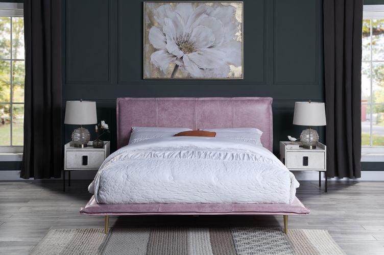 ACME Metis Eastern King Bed, Pink Top Grain Leather FredCo