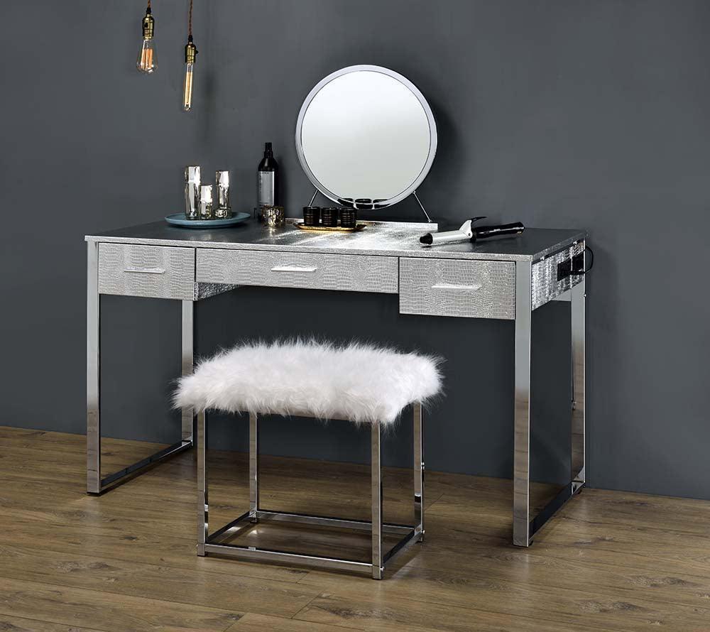 ACME Myles Vanity Set w/USB Port, Antique White & Chrome Finish FredCo