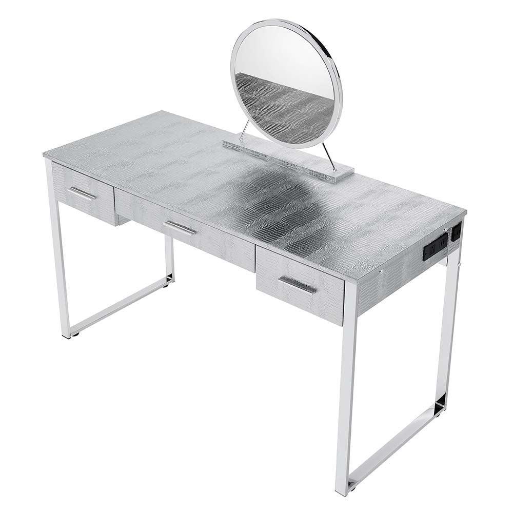 ACME Myles Vanity Set w/USB Port, Antique White & Chrome Finish FredCo