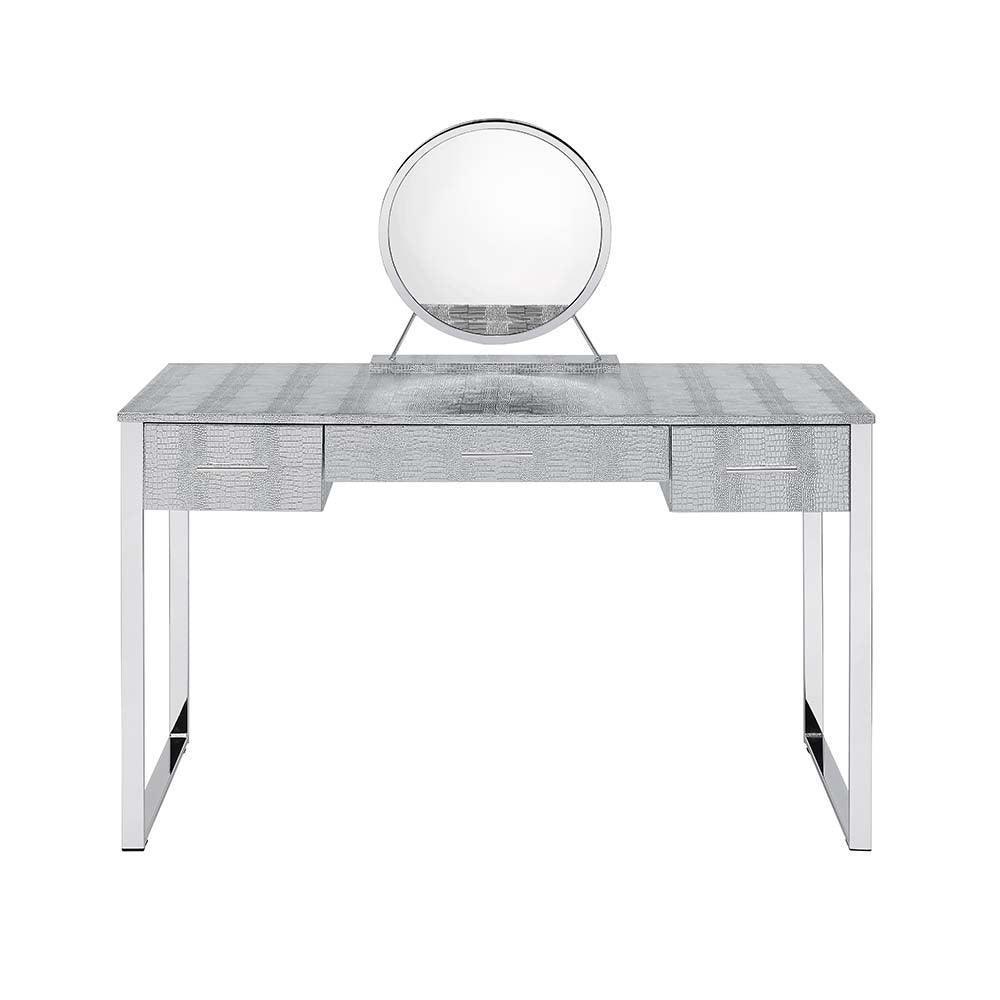 ACME Myles Vanity Set w/USB Port, Antique White & Chrome Finish FredCo