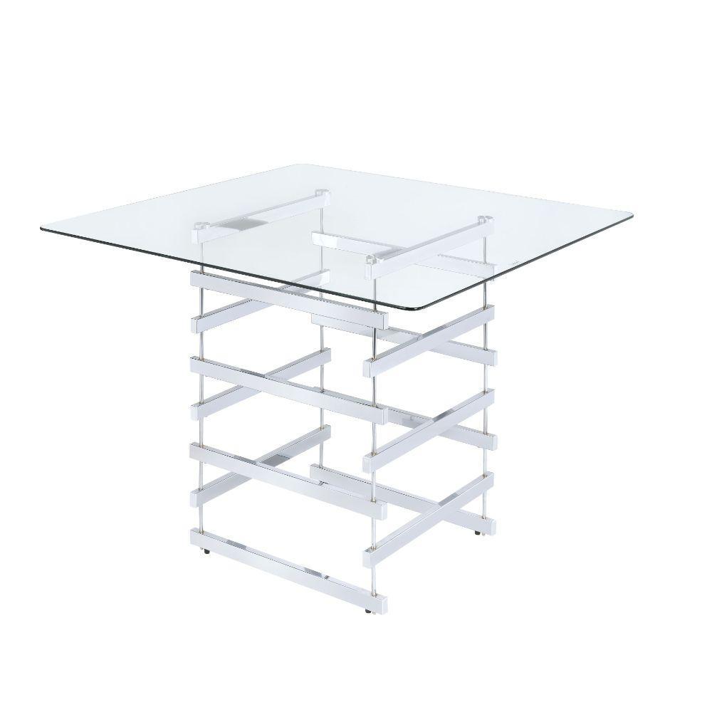 ACME Nadie Counter Height Table, Chrome & Clear Glass 72590 FredCo