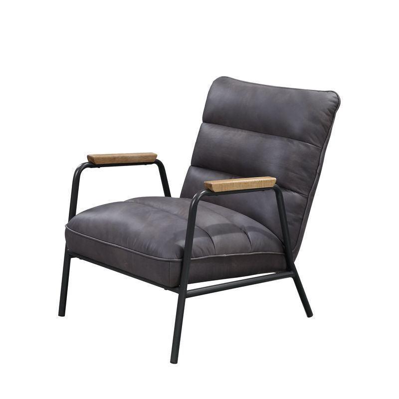 ACME Nignu Accent Chair, Gray Top Grain Leather & Matt Iron Finish FredCo