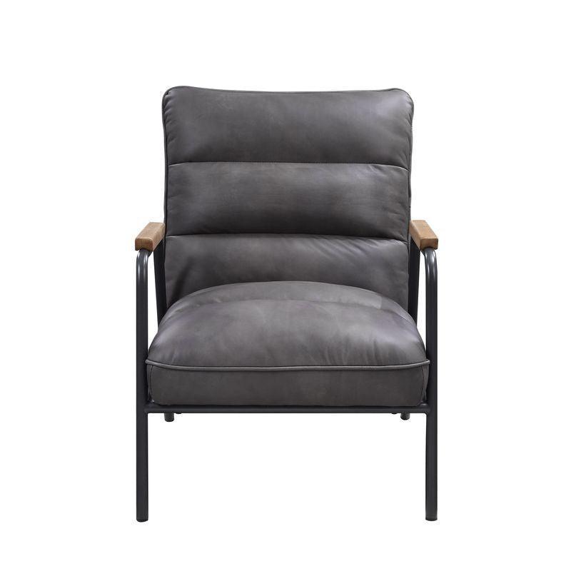 ACME Nignu Accent Chair, Gray Top Grain Leather & Matt Iron Finish FredCo