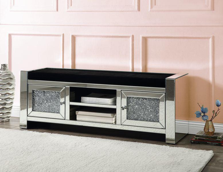 ACME Noralie Bench w/Storage, Mirrored w/Faux Diamonds FredCo