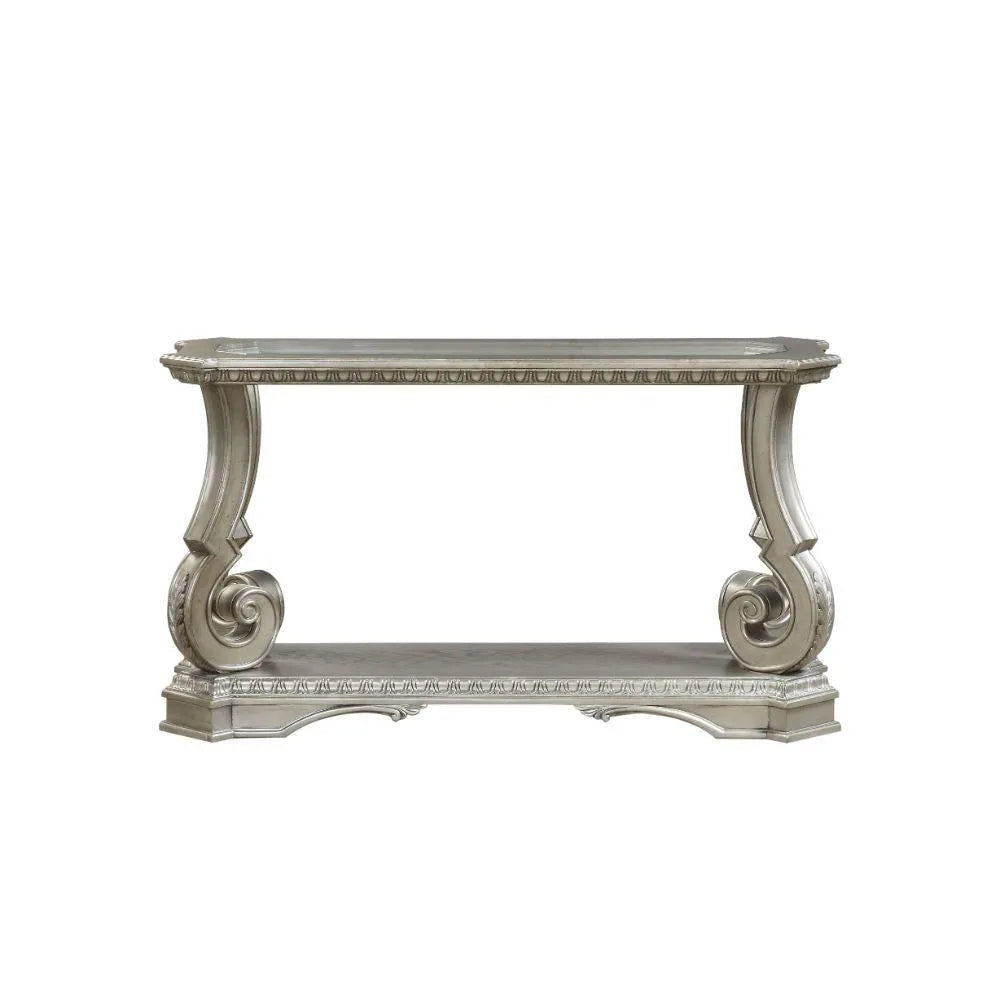 ACME Northville Sofa Table, Antique Silver & Clear Glass FredCo