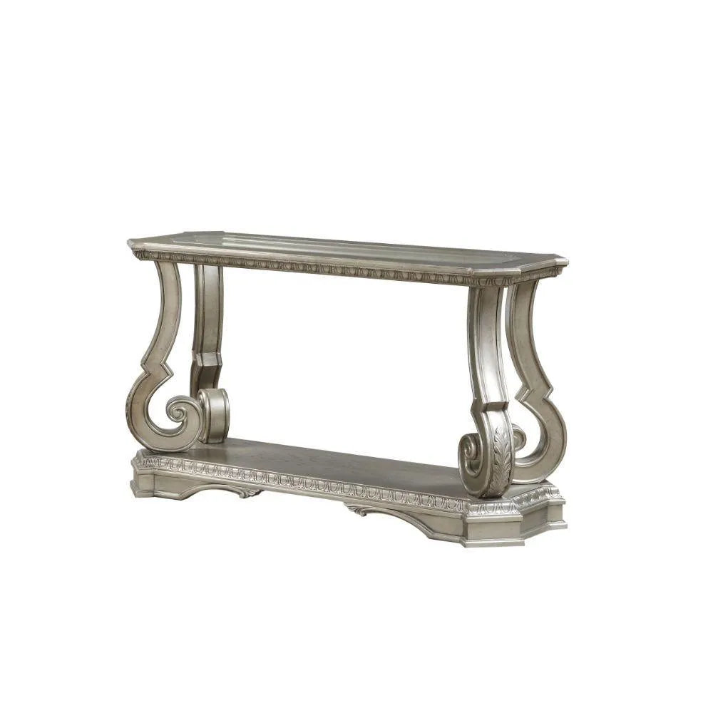 ACME Northville Sofa Table, Antique Silver & Clear Glass FredCo