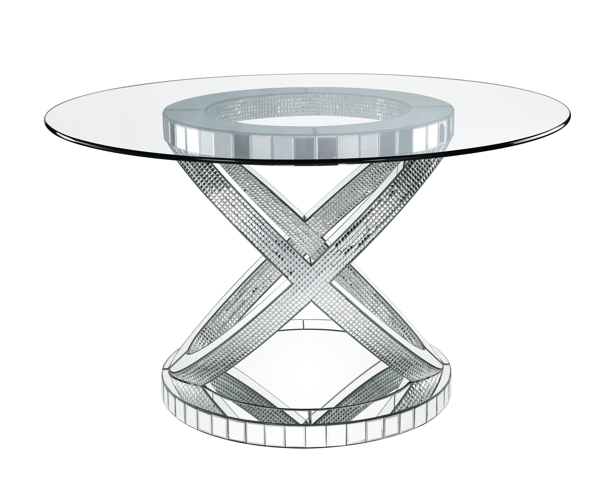 ACME Ornat Dining Table, Clear Glass, Mirrored & Faux Diamond FredCo