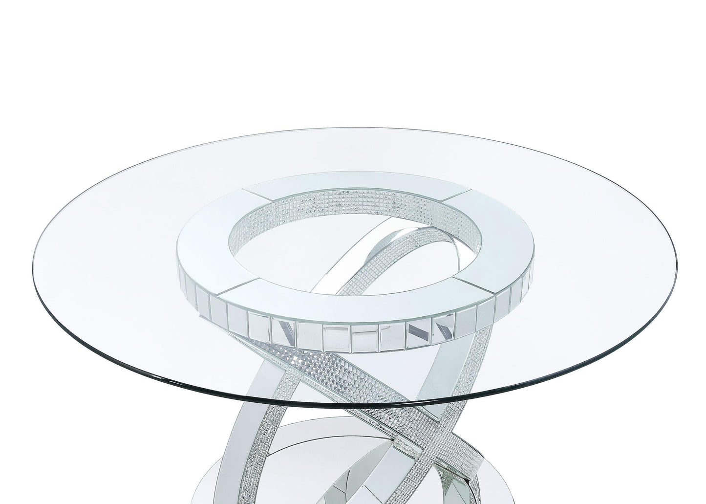 ACME Ornat Dining Table, Clear Glass, Mirrored & Faux Diamond FredCo