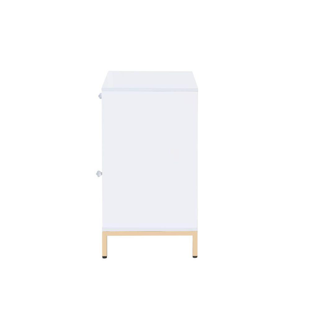 ACME Ottey Cabinet, White High Gloss & Gold FredCo