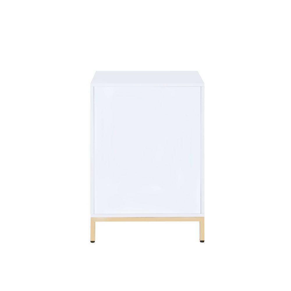 ACME Ottey Cabinet, White High Gloss & Gold FredCo