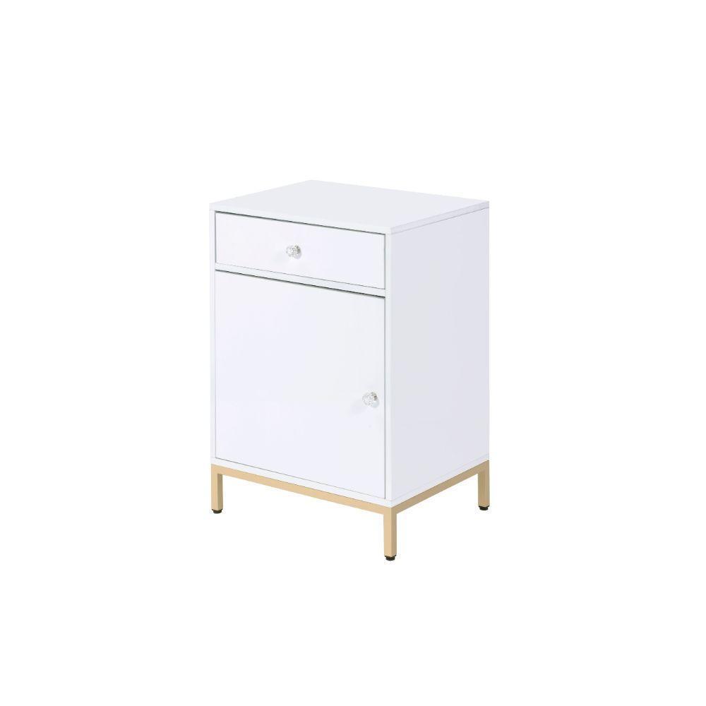 ACME Ottey Cabinet, White High Gloss & Gold FredCo