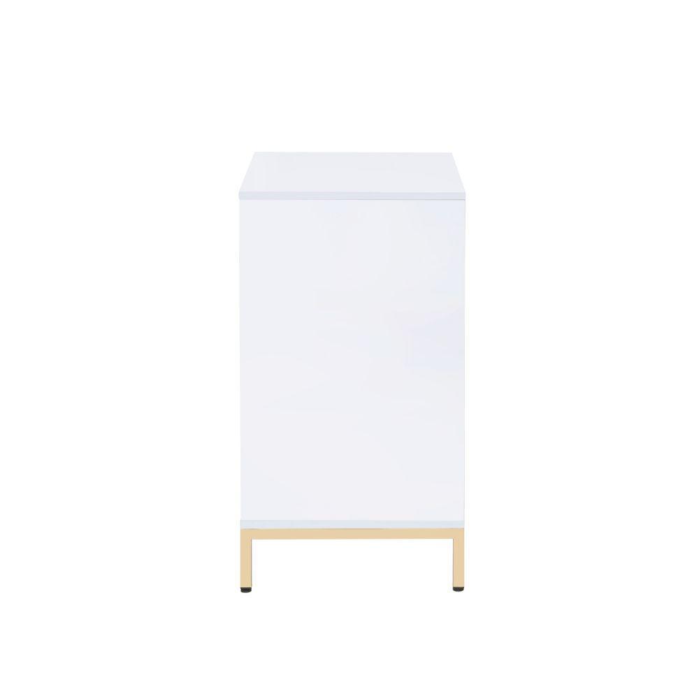 ACME Ottey Cabinet, White High Gloss & Gold FredCo