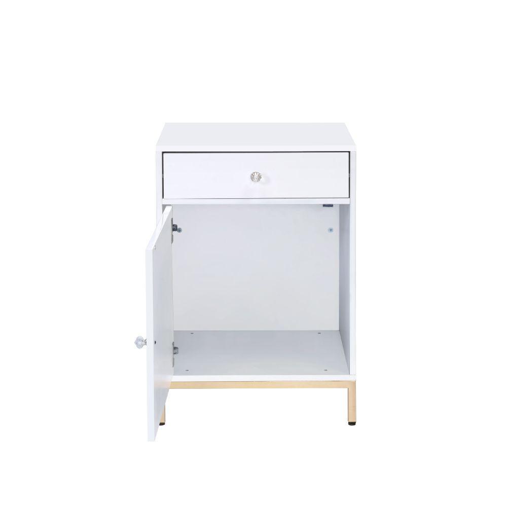 ACME Ottey Cabinet, White High Gloss & Gold FredCo