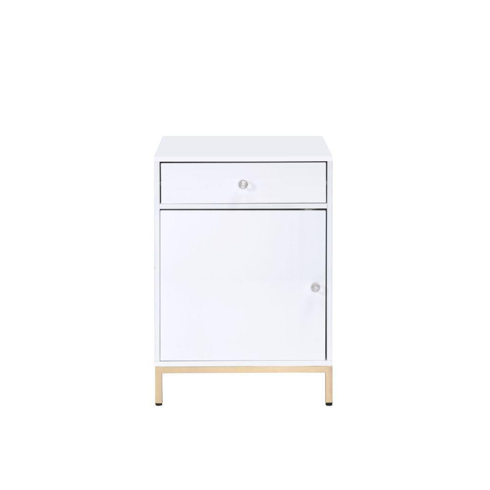 ACME Ottey Cabinet, White High Gloss & Gold FredCo