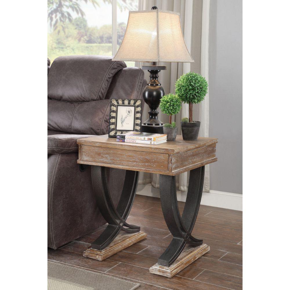 ACME Pellio End Table, Antique Oak & Black FredCo