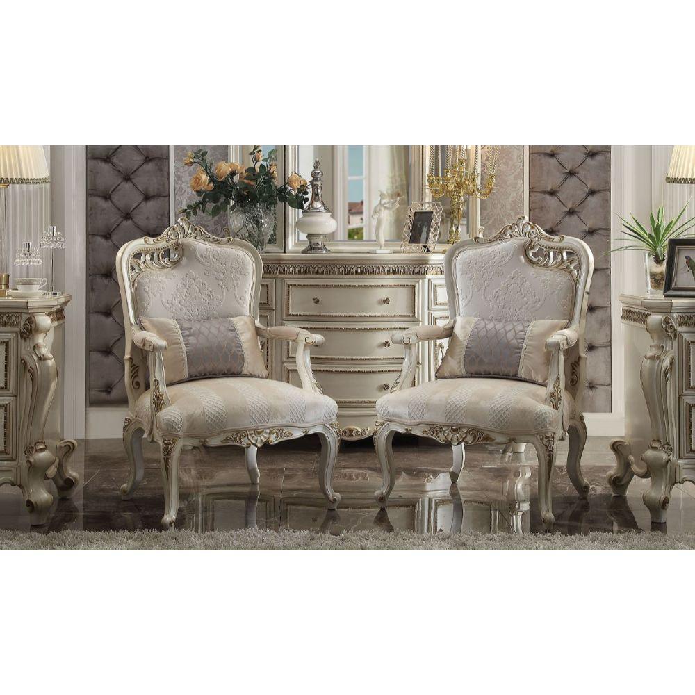 ACME Picardy Chair w/1 Pillow (LF Accent Leaf), Fabric & Antique Pearl FredCo