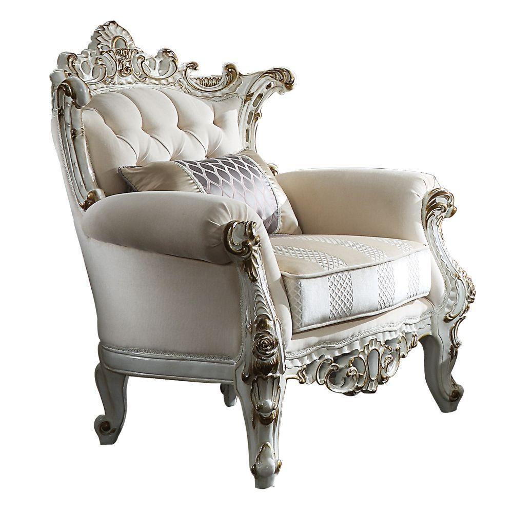 ACME Picardy II Chair w/1 Pillow, Fabric & Antique Pearl FredCo