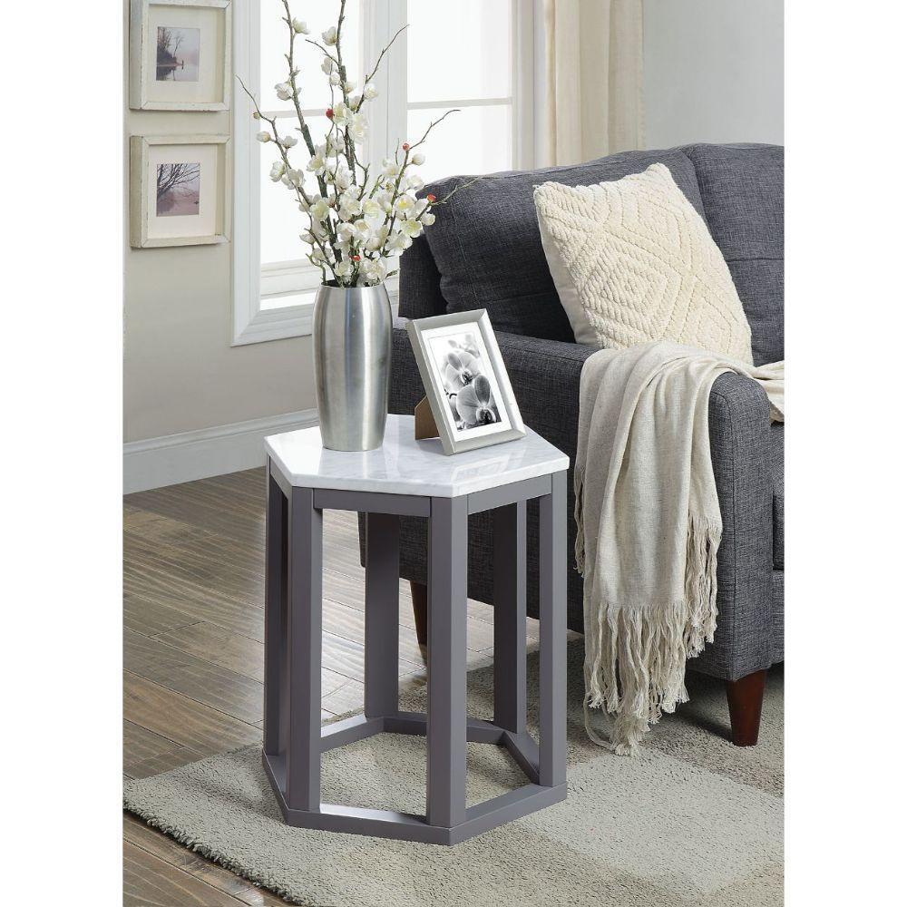 ACME Reon 2Pc Pk End Table, Marble & Gray FredCo