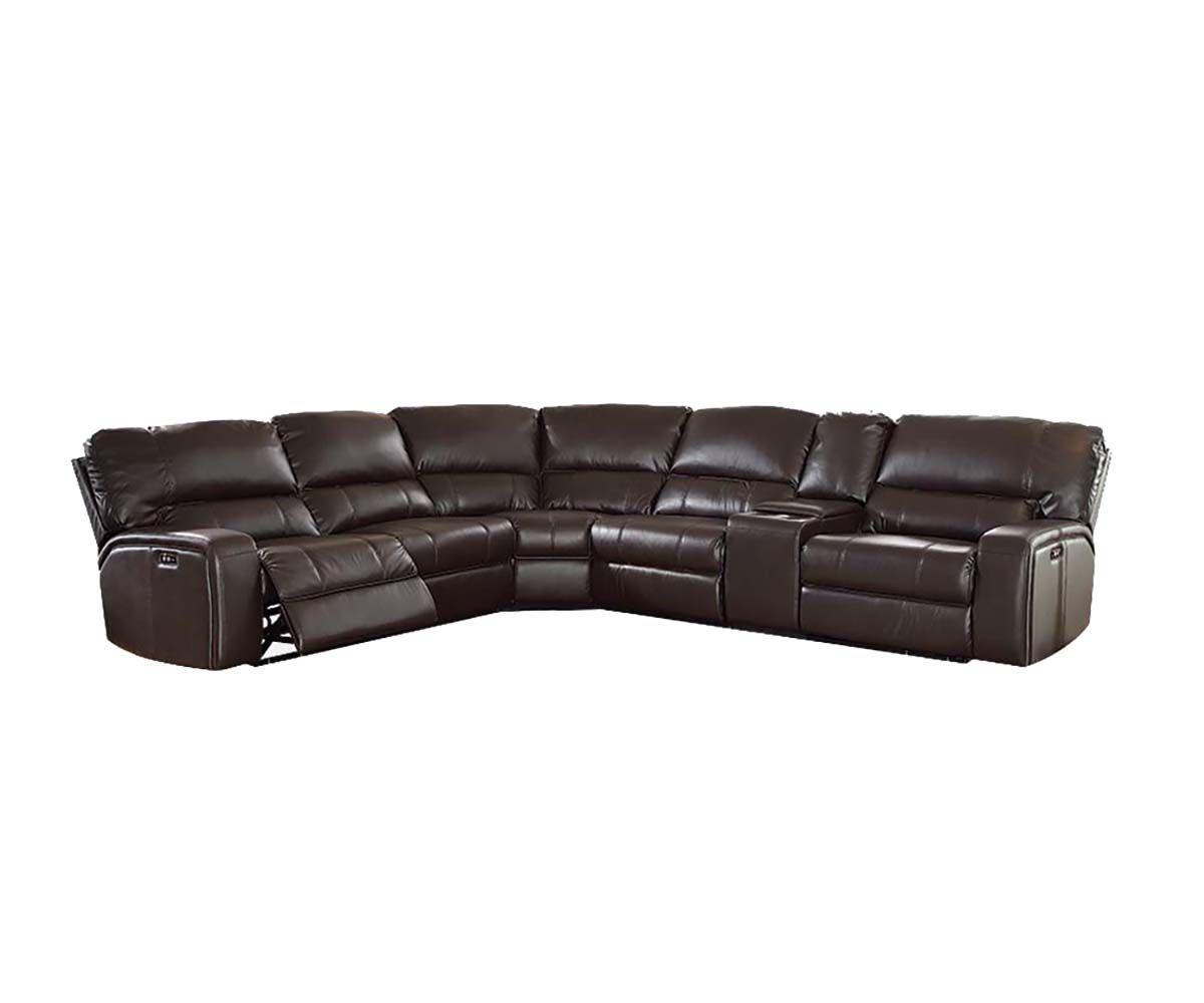 ACME Saul Sectional Sofa (Power Motion/USB Dock), Espresso Leather-Aire 54155 FredCo