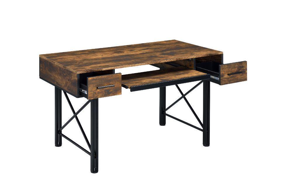 ACME Settea Computer Desk, Weathered Oak & Black Finish FredCo